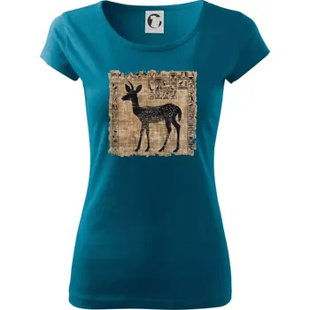 Dámské tričko Egyptské hieroglyfy srnka - Dámské triko Pure - L ( Petrolejová )