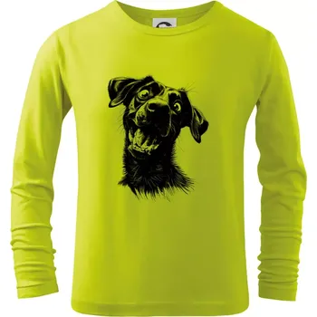 Dětská móda Černobílá karikatura Labrador tmavý - Triko dětské Long Sleeve - 158 cm/12 let ( Limetková )