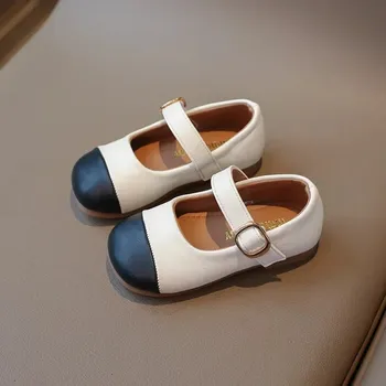 Dívčí obuv Dětské kožené polobotky ve školním stylu Barva: Béžová, Velikost: 27