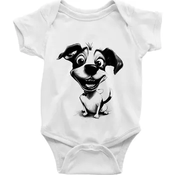 Kojenecký body Černobílá karikatura Jack Russell teriér - Body kojenecké s krátkým rukávem - Krátký r. do 3 měs ( Bílá )