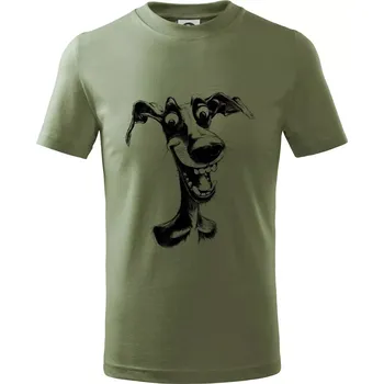 Dětská móda Černobílá karikatura chrt - Tričko dětské bavlněné - 104-110cm / 3-4 roky ( Khaki )