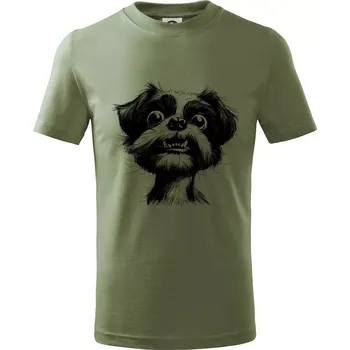 Černobílá karikatura Ši-tzu - Tričko dětské bavlněné - 122 cm/6 let ( Khaki )