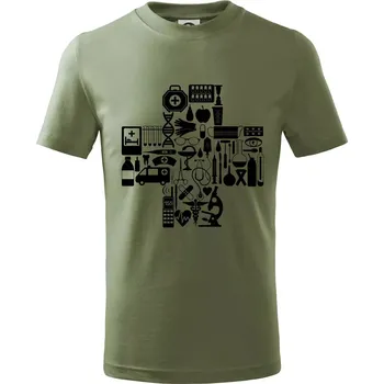 Zdravotní kříž věci - Tričko dětské bavlněné - 146 cm/10 let ( Khaki )