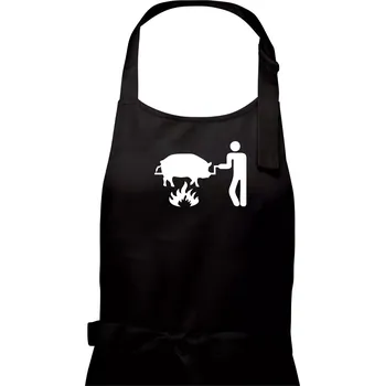 Kuchyňská zástěra Grilování - Prase - Pánská zástěra na vaření - Univerzální velikost ( Černá )