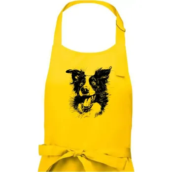 Kuchyňská zástěra Černobílá karikatura Border kolie - Pánská zástěra na vaření - Univerzální velikost ( Žlutá )