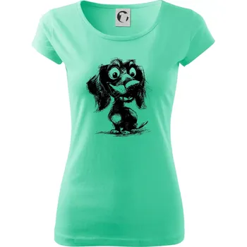 Dámské tričko Černobílá karikatura jezevčík - Dámské triko Pure - S ( Mátová )