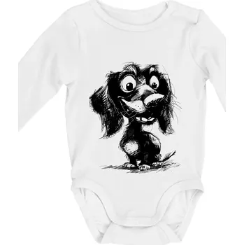 Kojenecké oblečení Černobílá karikatura jezevčík - Body kojenecké s dlouhým rukávem - Dlouhý r. do 3 měs ( Bílá )
