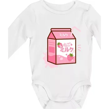 Jahodové mléko - Body kojenecké s dlouhým rukávem - Dlouhý r. 3-6 měs ( Bílá )