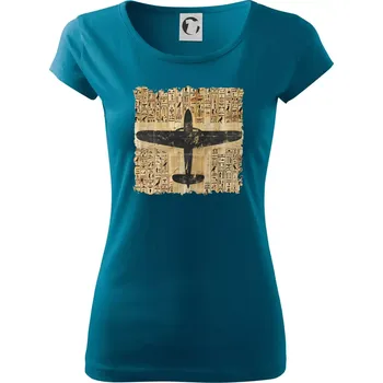 Dámské tričko Egyptské hieroglyfy letadlo - Dámské triko Pure - 2XL ( Petrolejová )