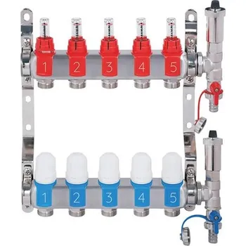 rozdělovač topení Nerezový rozdělovač hranatý s automatickým odvzdušněním - 5 cestný 06440700