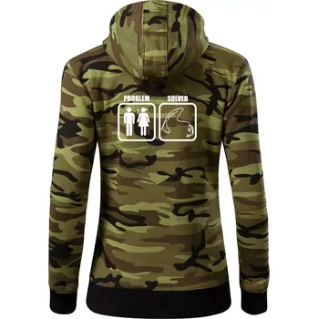 Dámská mikina Problém rybaření - Dámská mikina trendy zipper s kapucí - XS ( Zelený maskáč )
