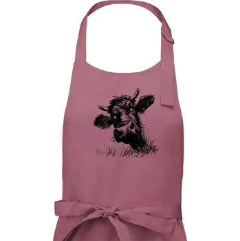 Kuchyňská zástěra Černobílá karikatura černá kráva hlava - Pánská zástěra na vaření - Univerzální velikost ( Starorůžová )