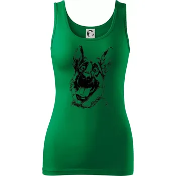 Dámské tričko Černobílá karikatura Německý ovčák - Dámské tílko - XL ( Středně zelená )
