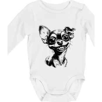 Černobílá karikatura čivava - Body kojenecké s dlouhým rukávem - Dlouhý r. do 3 měs ( Bílá )