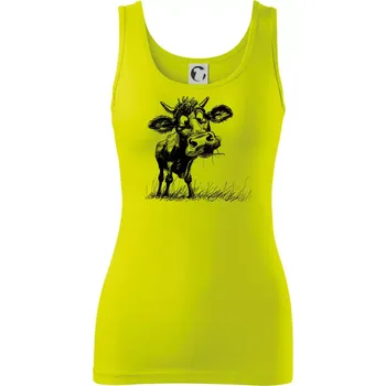 Dámské tričko Černobílá karikatura kráva stojící - Dámské tílko - M ( Limetková )