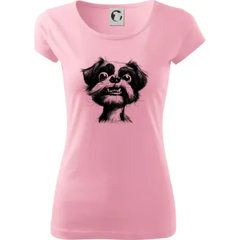 Dámské tričko Černobílá karikatura Ši-tzu - Dámské triko Pure - XS ( Růžová )