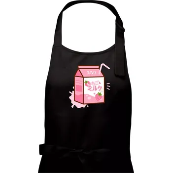 Kuchyňská zástěra Jahodové mléko - Dámská zástěra na vaření - Univerzální velikost ( Černá )