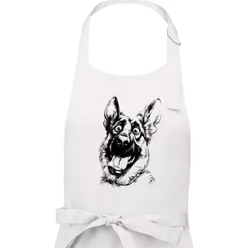 Kuchyňská zástěra Černobílá karikatura Německý ovčák - Pánská zástěra na vaření - Univerzální velikost ( Bílá )
