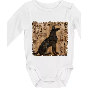 Kojenecký body Egyptské hieroglyfy pes - Body kojenecké s dlouhým rukávem - Dlouhý r. do 3 měs ( Bílá )