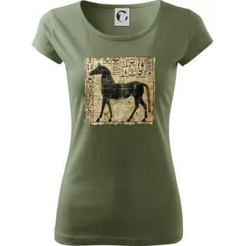 Dámské oblečení Egyptské hieroglyfy kůň - Dámské triko Pure - M ( Khaki )