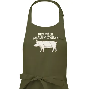 Kuchyňská zástěra Pro mě je králem zvířat prase - Pánská zástěra na vaření - Univerzální velikost ( Khaki )