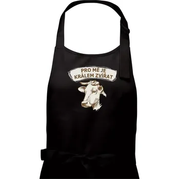 Kuchyňská zástěra Pro mě je králem zvířat kráva - Pánská zástěra na vaření - Univerzální velikost ( Černá )