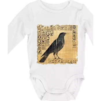 Egyptské hieroglyfy pták - Body kojenecké s dlouhým rukávem - Dlouhý r. 3-6 měs ( Bílá )