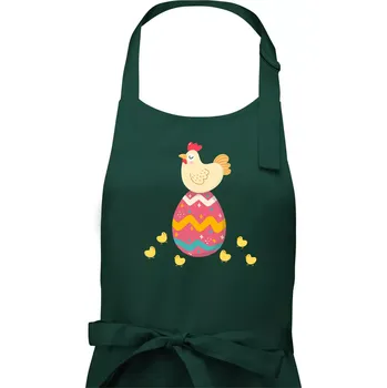 Kuchyňská zástěra Slepice sedící na velikonočním vejci - Dámská zástěra na vaření - Univerzální velikost ( Lahvově zelená )