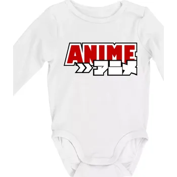 Kojenecký body Anime nápis červený - Body kojenecké s dlouhým rukávem - Dlouhý r. do 3 měs ( Bílá )
