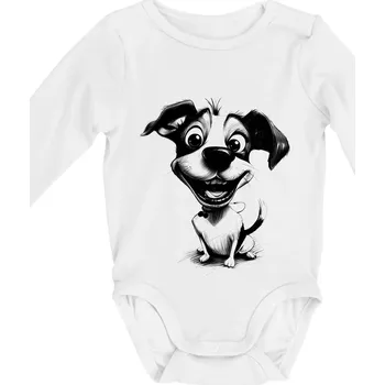 Černobílá karikatura Jack Russell teriér - Body kojenecké s dlouhým rukávem - Dlouhý r. do 3 měs ( Bílá )