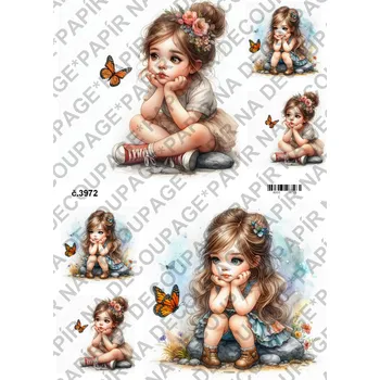 Umělecký papír Rýžový a soft papír na decoupage - Holčička s motýlem - KB03972 Materiál: Soft, Rozměr: A4