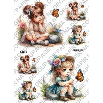 Umělecký papír Rýžový a soft papír na decoupage - Holčička s motýlem - KB03976 Materiál: Soft, Rozměr: A4