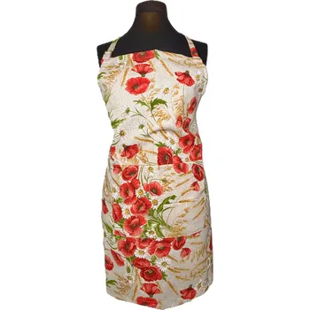 Kuchyňská zástěra Tegatex Šitá zástěra dlouhá - vlčí mák béžový podklad