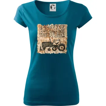 Dámské tričko Egyptské hieroglyfy traktor - Dámské triko Pure - 2XL ( Petrolejová )