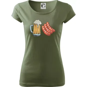 Dámské tričko Pivo a klobása - Dámské triko Pure - XS ( Khaki )
