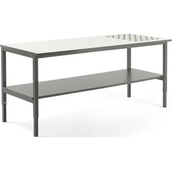Dílenský stůl Pracovní stůl CARGO, s kuličkami a spodní policí, 2400x750 mm, bílá deska, šedý