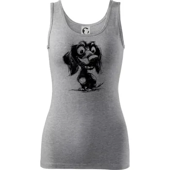 Dámské tričko Černobílá karikatura jezevčík - Dámské tílko - S ( Tmavě šedý melír )