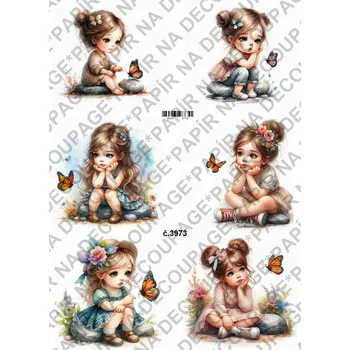 Umělecký papír Rýžový a soft papír na decoupage - Holčička s motýlem - KB03973 Materiál: Soft, Rozměr: A4
