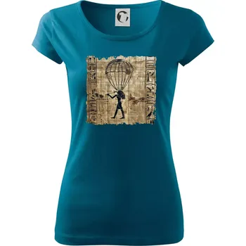 Dámské oblečení Egyptské hieroglyfy parašutista - Dámské triko Pure - XL ( Petrolejová )