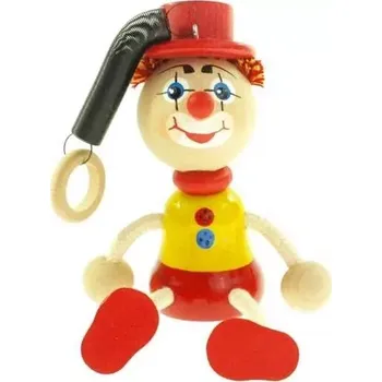 Dřevěná hračka Klaun s kloboukem na pružině