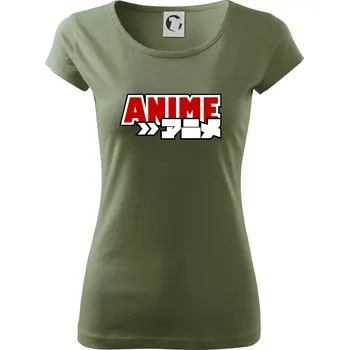 Dámské tričko Anime nápis červený - Dámské triko Pure - L ( Khaki )
