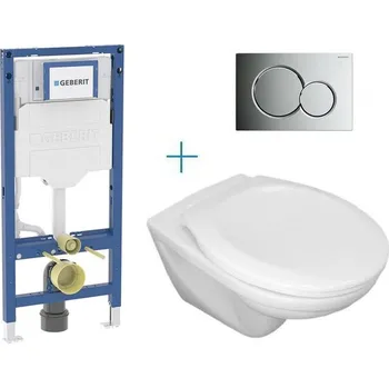 WC sada Geberit + Jika Set předstěnové instalace Duofix + klozet Jika Euroline a sedátko Zeta + tlačítko Sigma01, chrom mat easy-to-clean