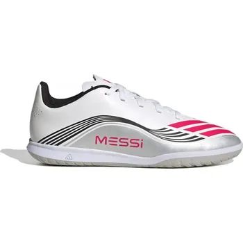 Kopačky Chlapecké fotbalové kopačky halové ADIDAS-F50 Messi Club Jr IC cloud white/lucid red/silver metallic Bílá 36 2/3