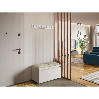 Předsíňová stěna MIRJAN Konkor 80 + 2 kusy čalouněných nástěnných panelů Pag 40x30 bílá/bílý lesk