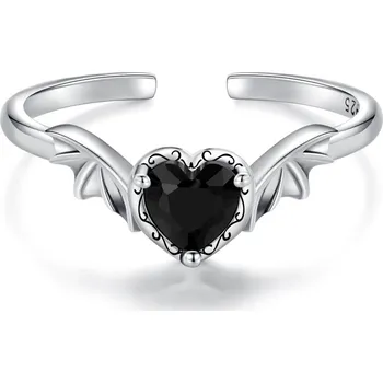 Prsten Endy-shop Stříbrný otevřený prsten černé srdce