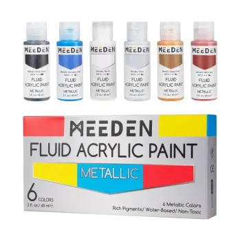 Vodová barva Sada tekutých akrylových barev Meeden Fluid 6x60ml metalické