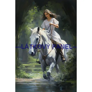 Látkový panel - Dívka na koni - KON - 83 Velikost: 10x7cm, Materiál: Bavlna