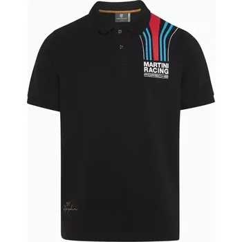 PORSCHE Polo Shirt MARTINI RACING® Polokošile Tričko s límečkem a knoflíky černá (Tričko od Porsche s límečkem s ikonickými pruhy MARTINI RACING® na zádech.)
