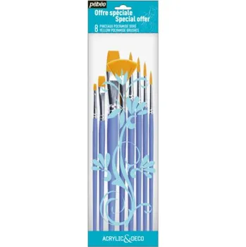 Výtvárné potřeby Sada štětců Pébéo 8ks kulaté, ploché a vějíř