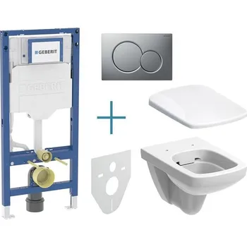 Geberit Set předstěnové instalace Duofix + rimfree klozet a sedátko Selnova Square + tlačítko Sigma01, chrom mat easy-to-clean
